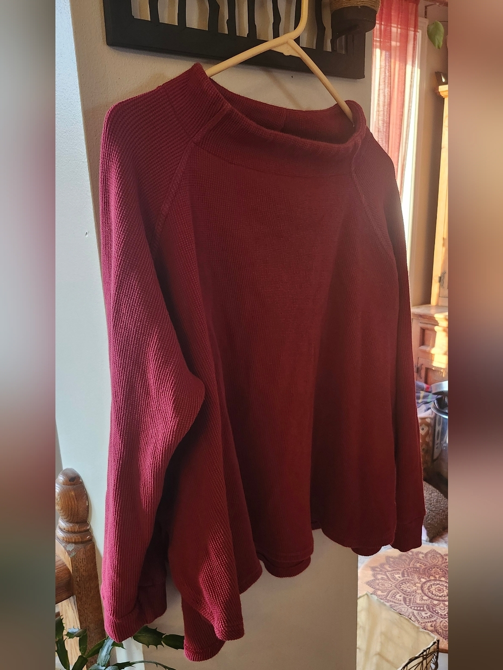 Women's Red Waffle Mock Neck
